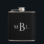 Favor Bachelor Party White Monogram Black Flask<br><div class="desc">Black Flask. White Monogram.  Groomsmen gift.  favor.</div>