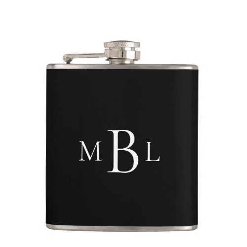 Favor Bachelor Party White Monogram Black Flask