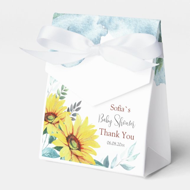 Favor Box for baby shower with sunflowers. (Front Side)