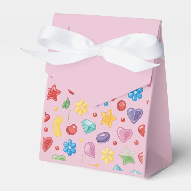 “Favor Box – Pink Candy & Star Pattern Gift Box” (Front Side)
