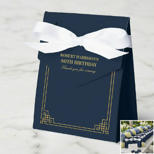 Favor Boxes Chic Navy Gold Art Deco 80th Birthday