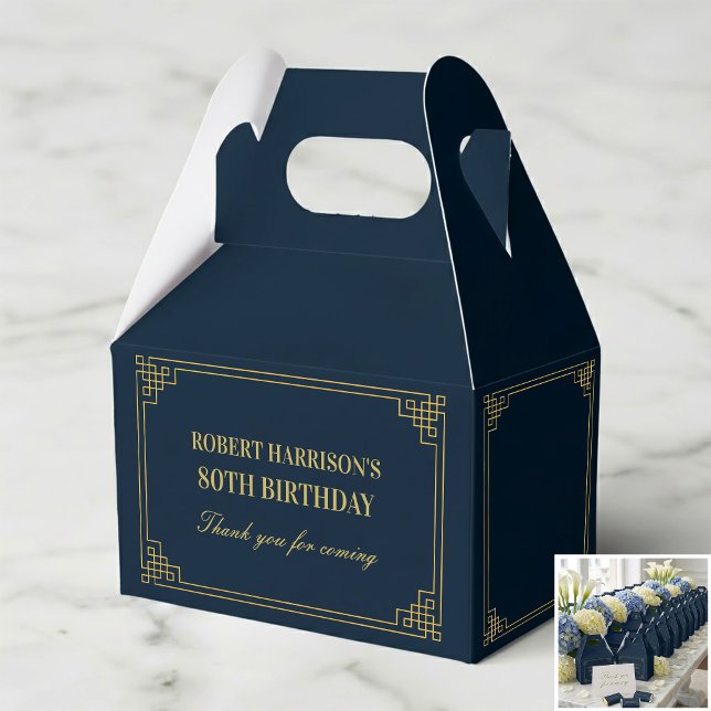 Favor Boxes Navy Gold Art Deco 80th Birthday (SEE FULL SUITE AT BOTTOM)