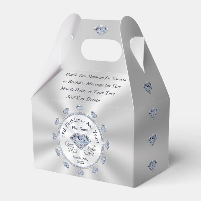 Favor Boxes, Party Favor Ideas for 75th Birthday Boxes (Front Side)