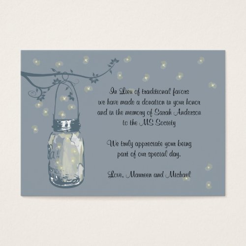 Favor Donation Card Fireflies  Mason Jar