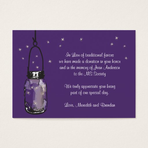 Customizable Favor Donation Card Fireflies & Mason Jar Business Card Template