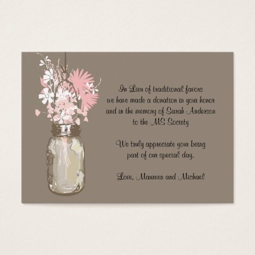 Favor Donation Card Mason Jar Wildflowers