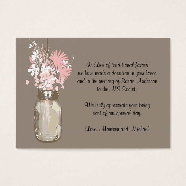 Favor Donation Card Mason Jar Wildflowers (Front)