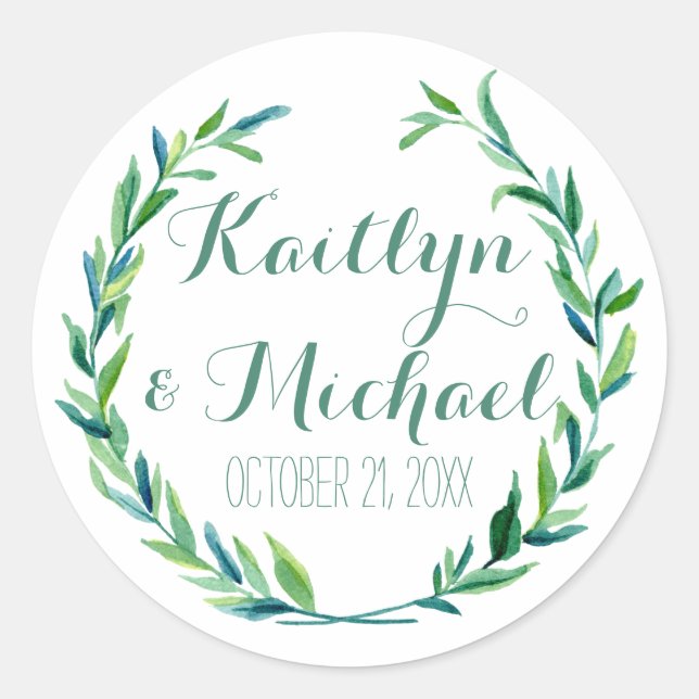 Favor Gift Bag Stickers Modern Laurel Wreath Leaf (Front)