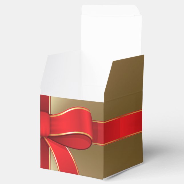 Favor/Gift Box - Red Bow & Ribbon on Gold (Opened)