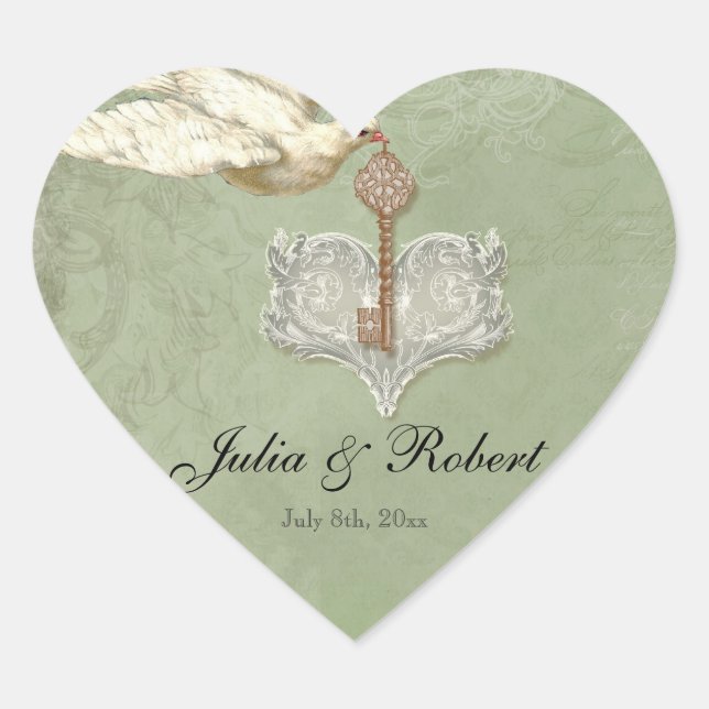 Favor Gift Sticker - Key to my Heart, Doves Swirl (Front)