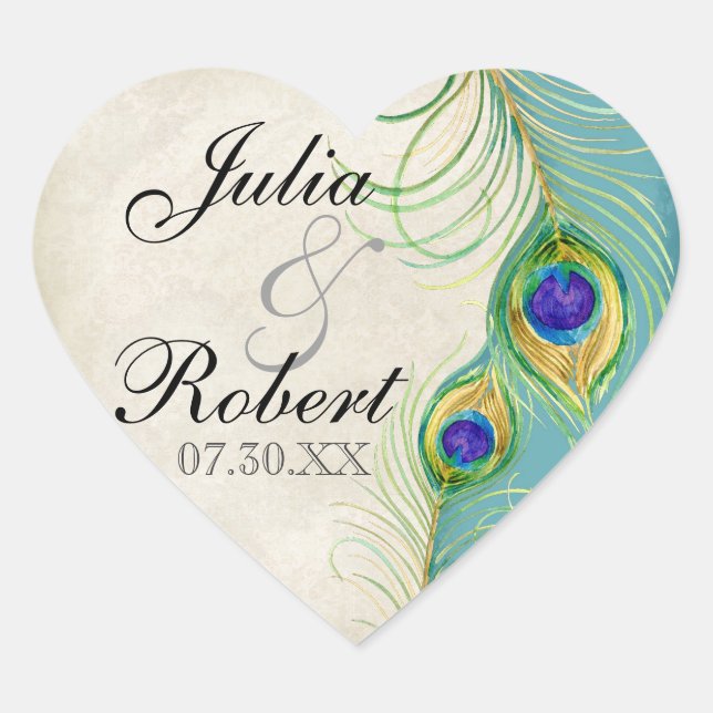 Favor Gift Sticker - Peacock Feathers Wedding Seal (Front)