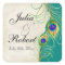 Favor Gift Sticker - Peacock Feathers Wedding Seal