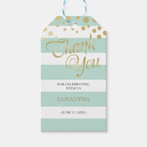Favor Gift Tag Mint Green Faux Gold