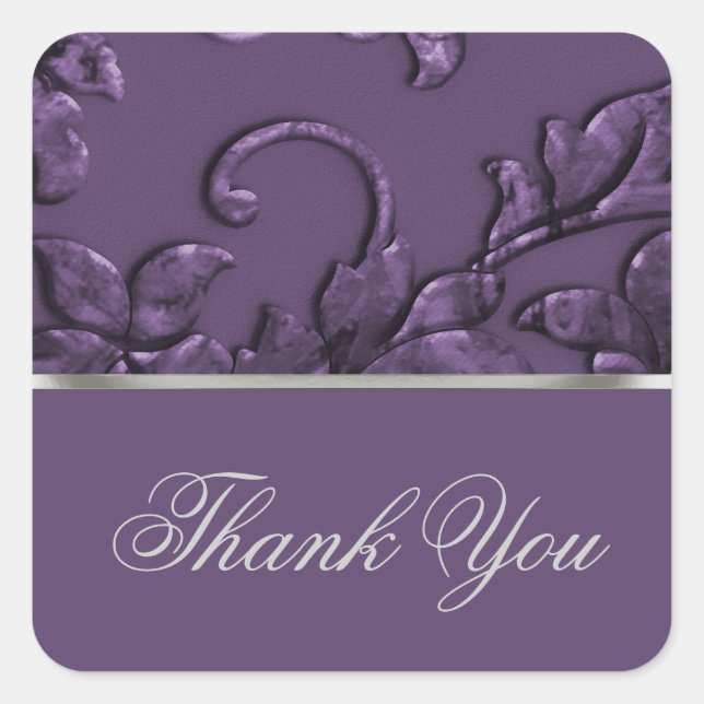Favor Metallic Embossed Look Damask in Plum Square Sticker (Front)