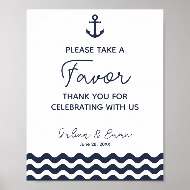 favor nautical wedding sign navy blue (Front)