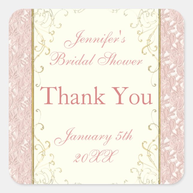 Favor or Invitation Seals Pink Lace, Ivory Bridal (Front)
