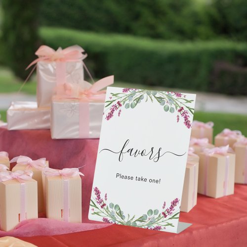 Favor party lavender pink floral greenery pedestal sign