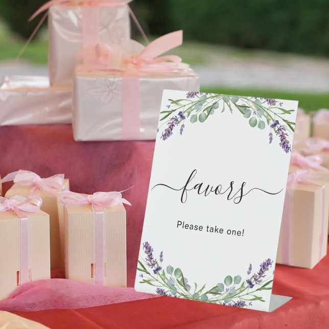 Favor party lavender violet floral eucalyptus pedestal sign (Creator Uploaded)