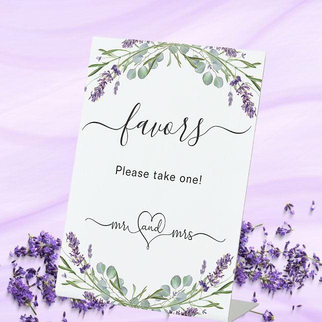 Favor party lavender violet floral eucalyptus pedestal sign (Creator Uploaded)