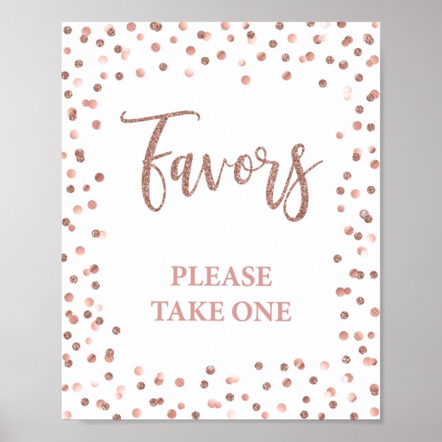 Favor Party Sign Rose Gold Glitter Confetti (Front)
