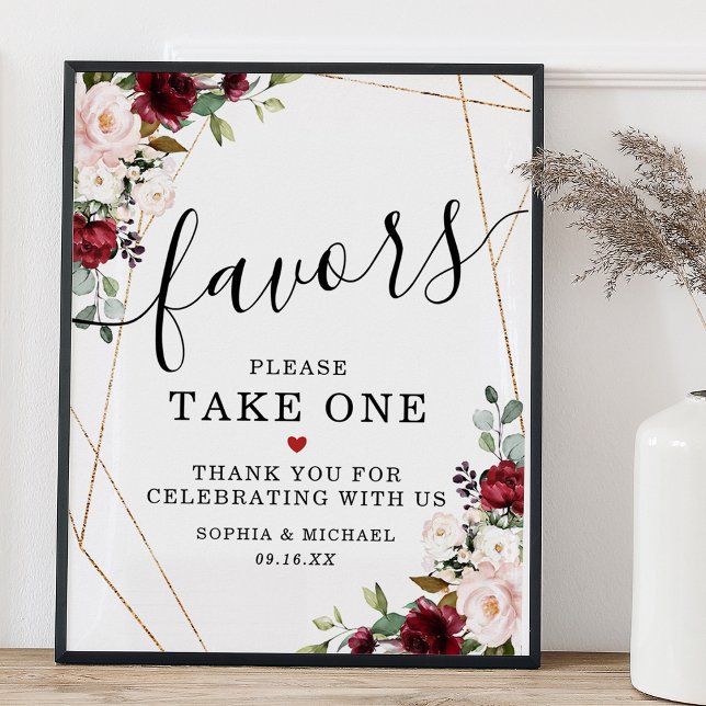 Favor Please Take One Burgundy Bouquet Gold Shape Poster (Favor Please Take One Burgundy Bouquet Gold Shape Poster)