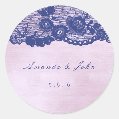 Favor Rose Lila Blue Navy Lace Thank You Classic Round Sticker