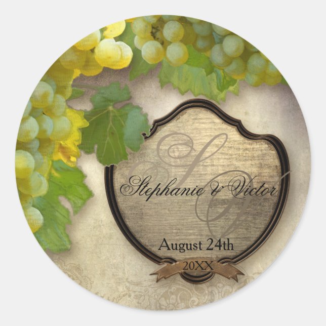 Favor Seals Chardonnay Wine Grapes Rustic Wedding (Front)
