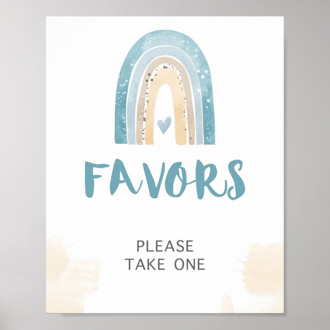 Favor Sign Blue Boho Rainbow Shower Sign (Front)