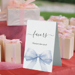 Favor sign blue bow white<br><div class="desc">White elegant background,  decorated with a large blue bow.  Text: Favors. Please take one!</div>