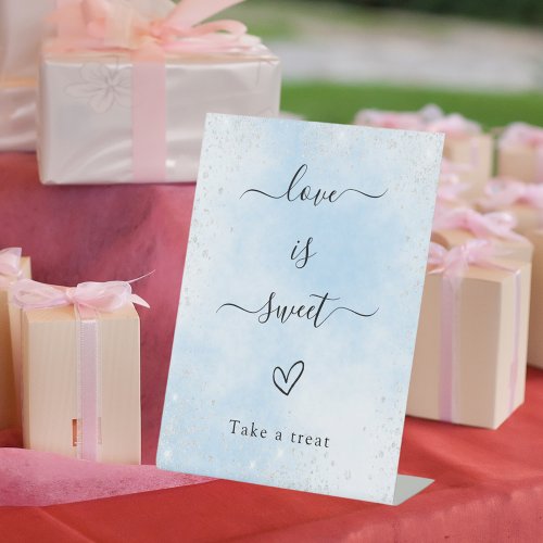 Favor sign blue silver love is sweet wedding