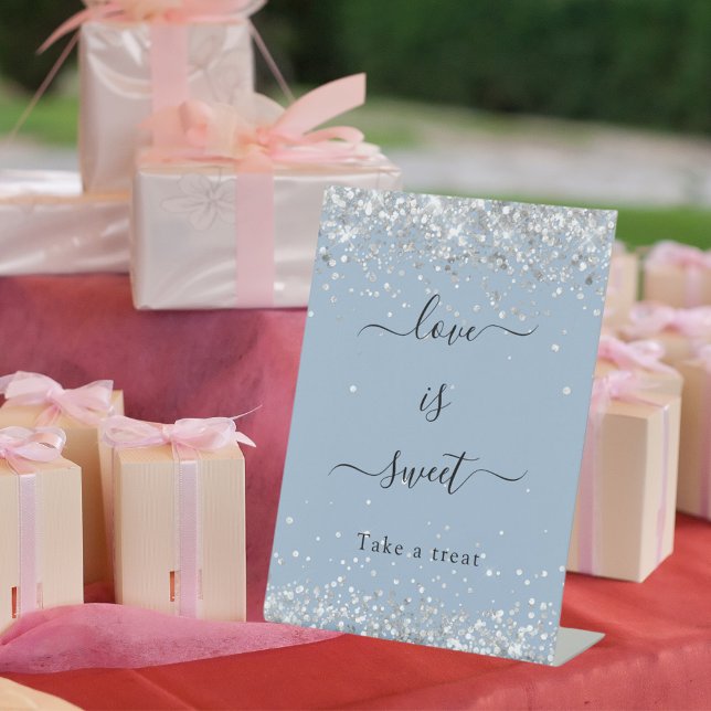 Favor sign dusty blue silver love is sweet wedding (Creator Uploaded)
