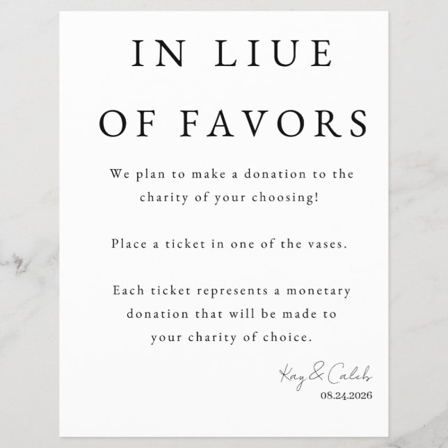 Favor Sign for Wedding Flyer (Front)