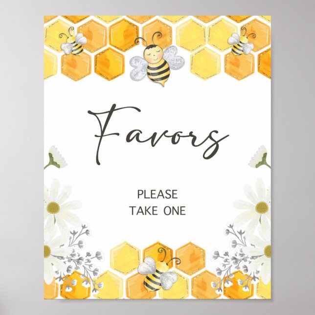 Favor Sign Yellow Honey Bee Shower Sign (Front)
