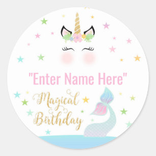 FAVOR STICKER   mermaid tail and unicorn birthday