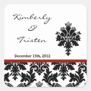 Favor Stickers Black Red Damask Lace Print