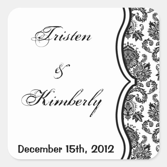 Favor Stickers Black White Damask Lace Print Patte (Front)