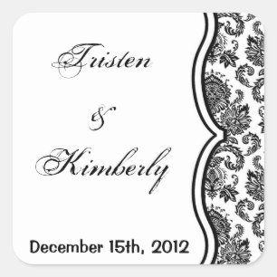 Favor Stickers Black White Damask Lace Print Patte