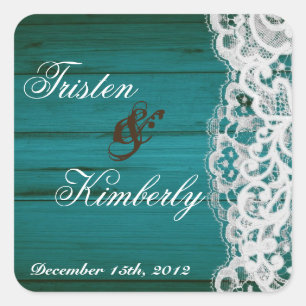 Favor Stickers Distrissed Teal Wood Lace Country
