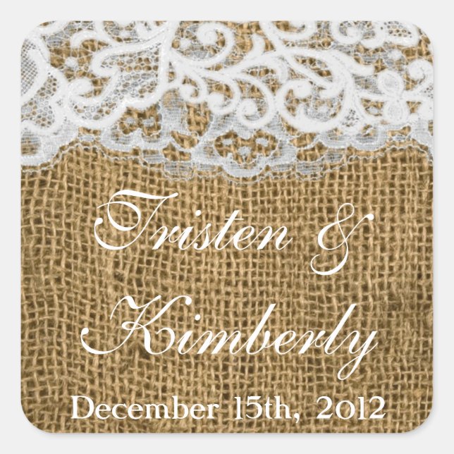 Favor Stickers Horse Shoes on Burlap Lace Country (Front)