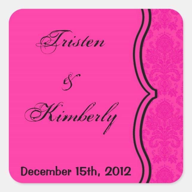 Favor Stickers Hot Pink Black Damask Lace Print (Front)