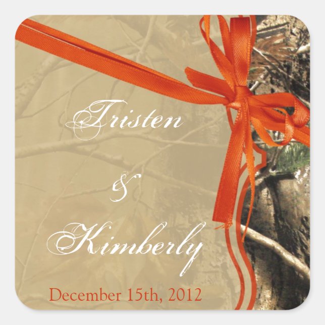 Favor Stickers Hunters Camoflouge Camo Orange Tree (Front)