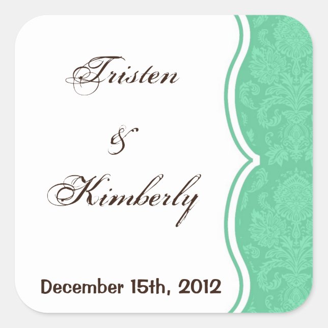 Favor Stickers Mint Green White Damask Lace Print (Front)