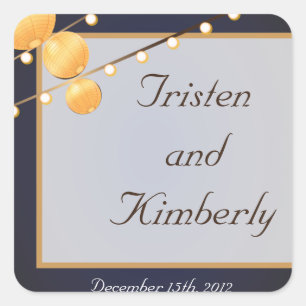 Favor Stickers Paper Lanterns on Blue Chineese