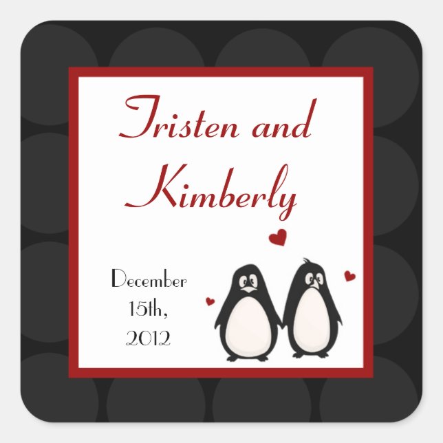 Favor Stickers Penguin Love Couple Mate for Life (Front)