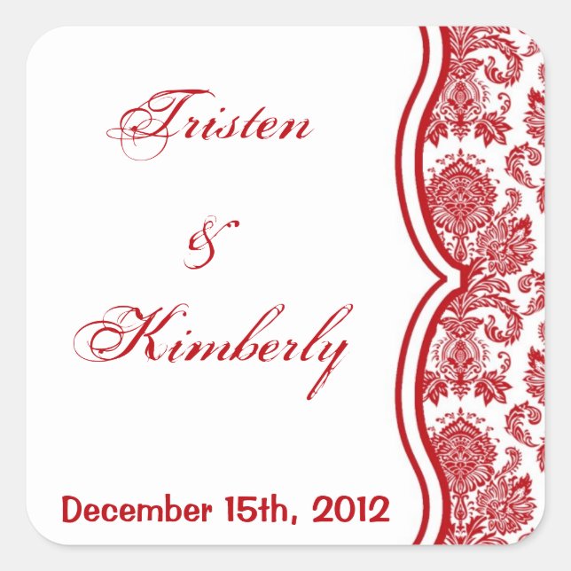 Favor Stickers Red Crimson White Damask Lace Print (Front)