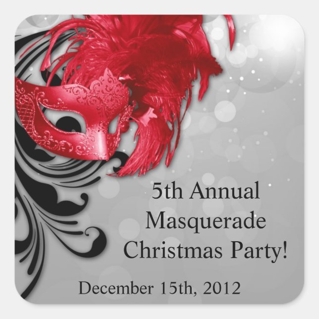 Favor Stickers Red on Silver Masquerade Christmas (Front)