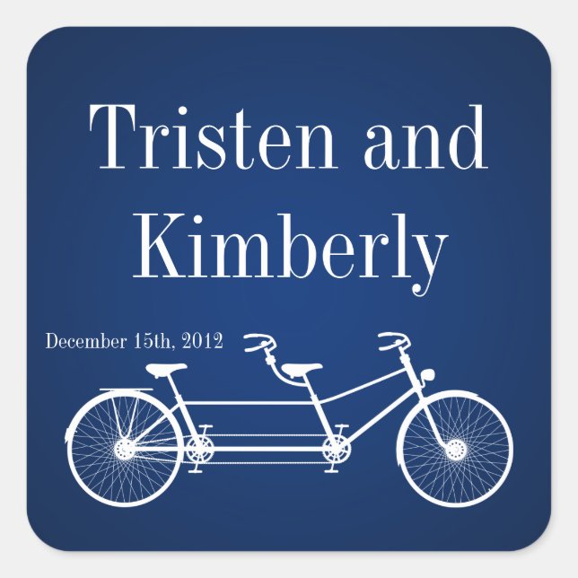 Favor Stickers Whimsical Navy Double Bike Bicycl (Front)