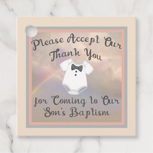 Favor Tag for Sons Baptism with Rainbow