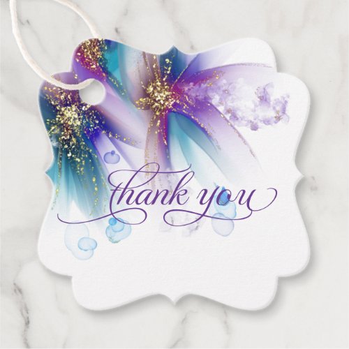 FAVOR TAG  Striking Teal Amethyst Abstract Floral