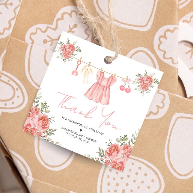 Favor Tags (Sweet Little Girl Boho Floral Clothesline Baby Shower Favor Tags)